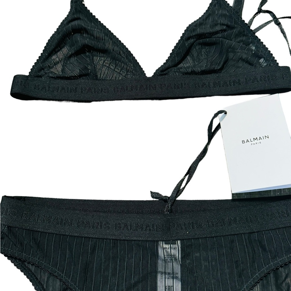 BALMAIN***Black Tulle Bra & Underwear Logo SET***$485 - Picture 2 of 6
